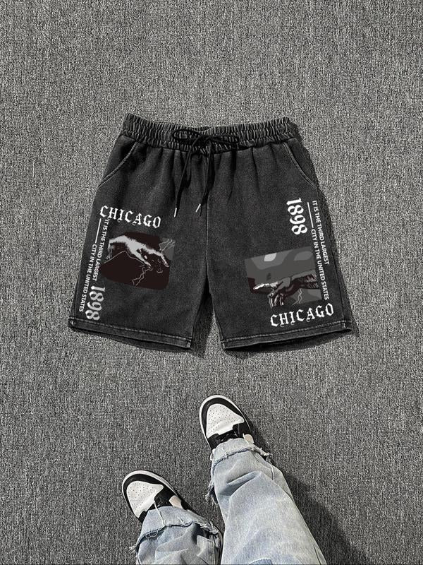 Men'WB shield Regular Fit Chicago Letter Print Graphic Shorts, Casual Fashion Comfy Shorts for Summer, Men'WB shield...