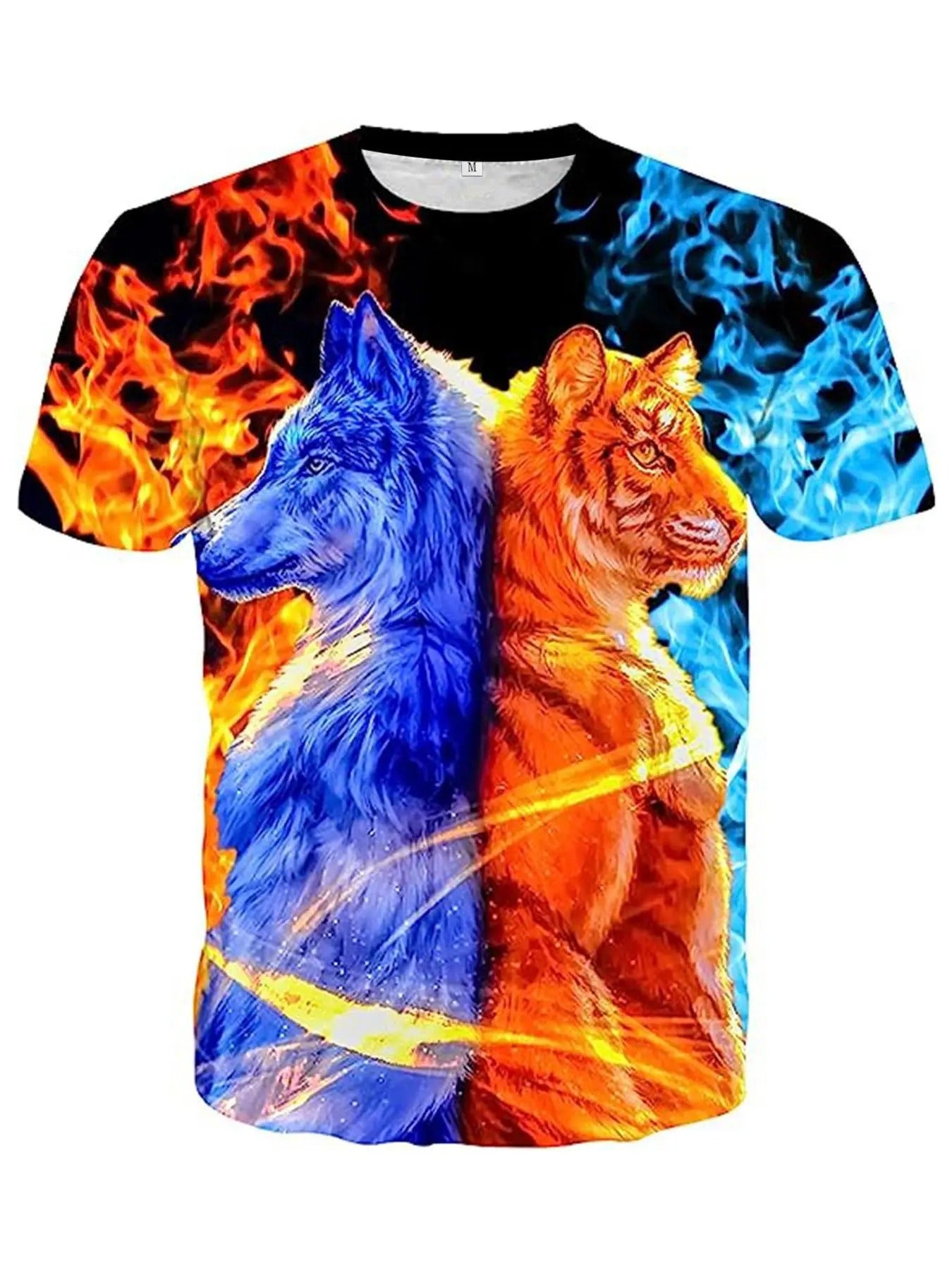 Men'WB shield Regular Fit Colorblock Animal Print Round Neck Tee, Casual Short Sleeve T-Shirt for Summer, Fashion Men'WB...