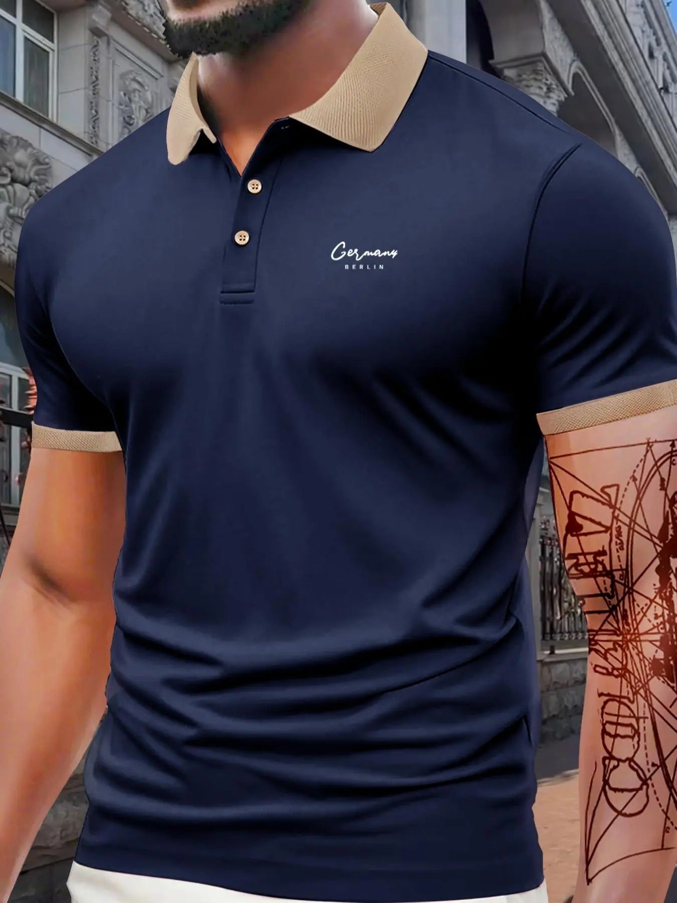 Men'WB shield Regular Fit Contrast Binding Polo Shirt, Casual Short Sleeve Collared Top for Summer, Fashion Men'WB shield...