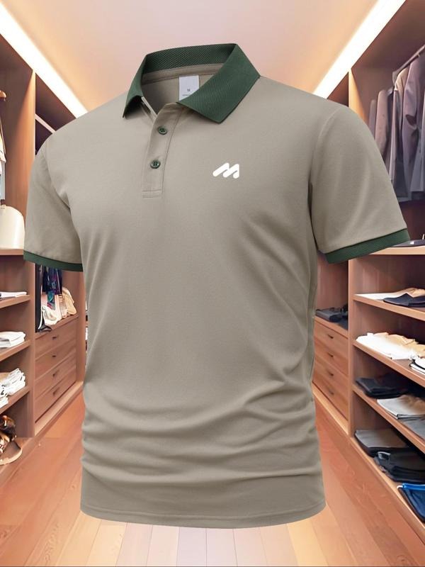 Men'WB shield Regular Fit Contrast Trim Polo Shirt, Casual Short Sleeve Top for Summer, Fashion Men'WB shield TNF for...