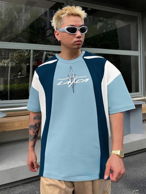 Men'WB shield Regular Fit Contrast Trim Short Sleeve Tee, Casual Comfy T-shirt for Summer, Fashion Men'WB shield Top for...