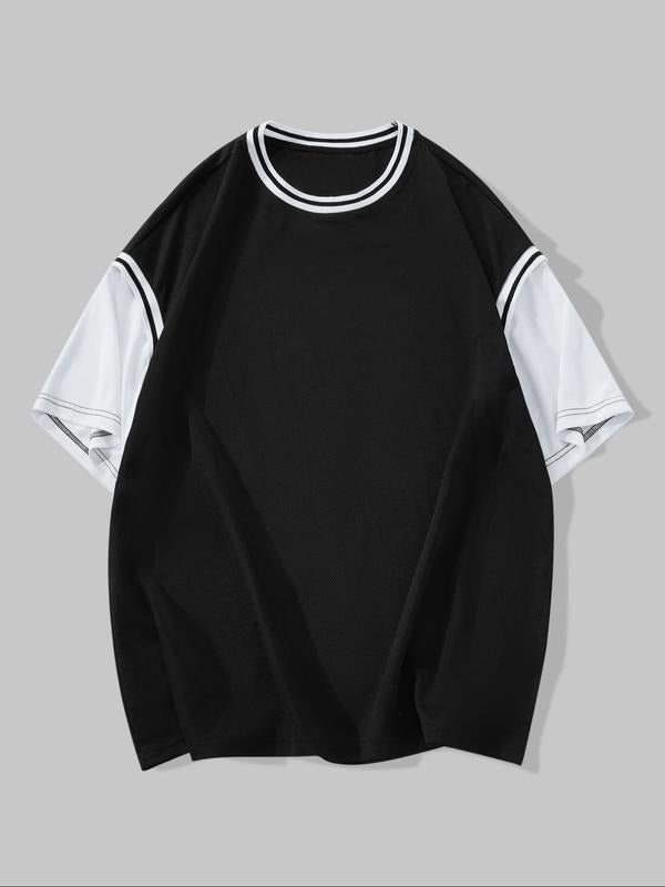 Men'WB shield Regular Fit Contrast Trim Short Sleeve Tee, Casual Round Neck T-shirt for Summer, Fashion Men'WB shield Top...