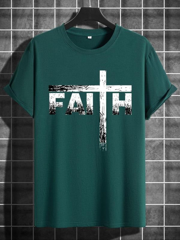 Men'WB shield Regular Fit Cross & Letter Print Round Neck Tee, Casual Short Sleeve T-Shirt for Summer, Streetwear Men'WB...