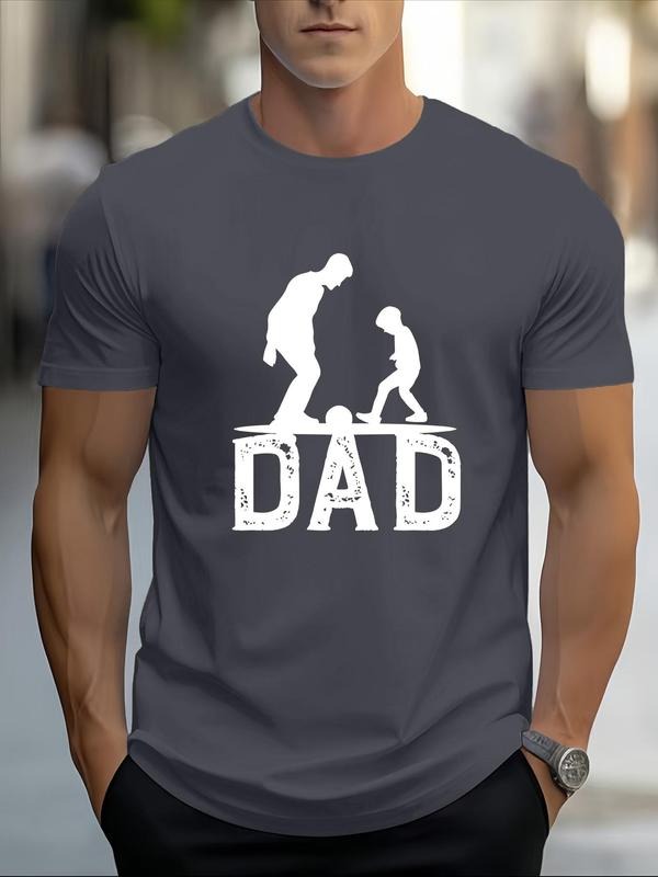 Men'WB shield Regular Fit Dad & Letter Print Round Neck Tee, Casual Short Sleeve Crew Neck T-shirt for Daily Wear, Men'WB...