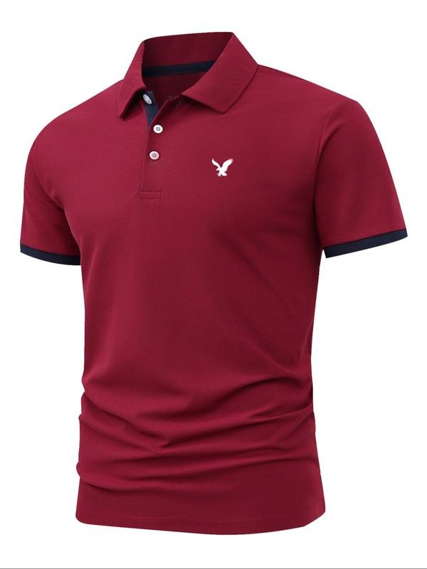 Men'WB shield Regular Fit Eagle Print Polo Shirt, Casual Short Sleeve Collared Top for Summer, Fashion Men'WB shield TNF...