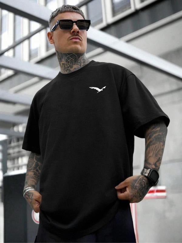 Men'WB shield Regular Fit Eagle Print Short Sleeve Graphic Tee, Casual Round Neck T-shirt for Summer, Menswear for Daily...