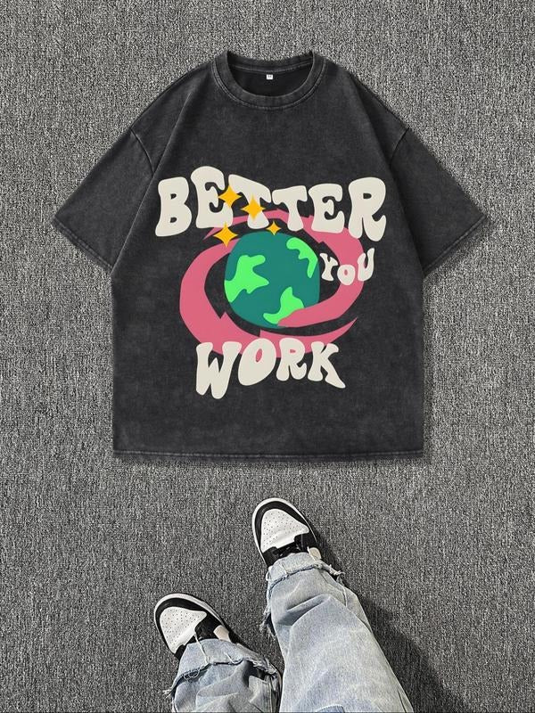 Men'WB shield Regular Fit Earth & Lightsaber brand Print Round Neck Graphic Tee, Vintage Trendy Casual Short Sleeve...