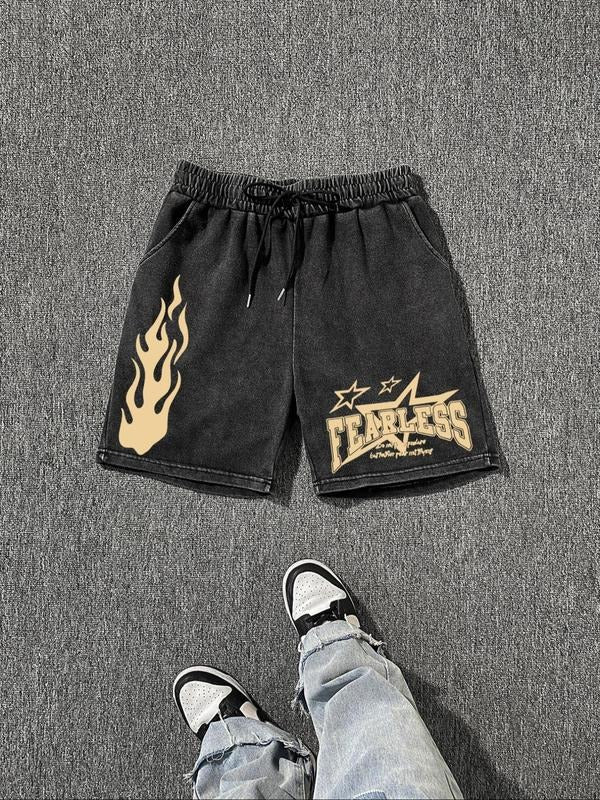 Men'WB shield Regular Fit Fire & Letter Print Graphic Shorts, Casual Comfy Breathable Shorts for Summer, Men'WB shield...
