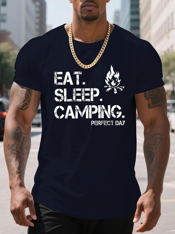Men'WB shield Regular Fit Fire & Letter Print Round Neck Tee, Casual Short Sleeve Crew Neck T-shirt for Daily Wear,...
