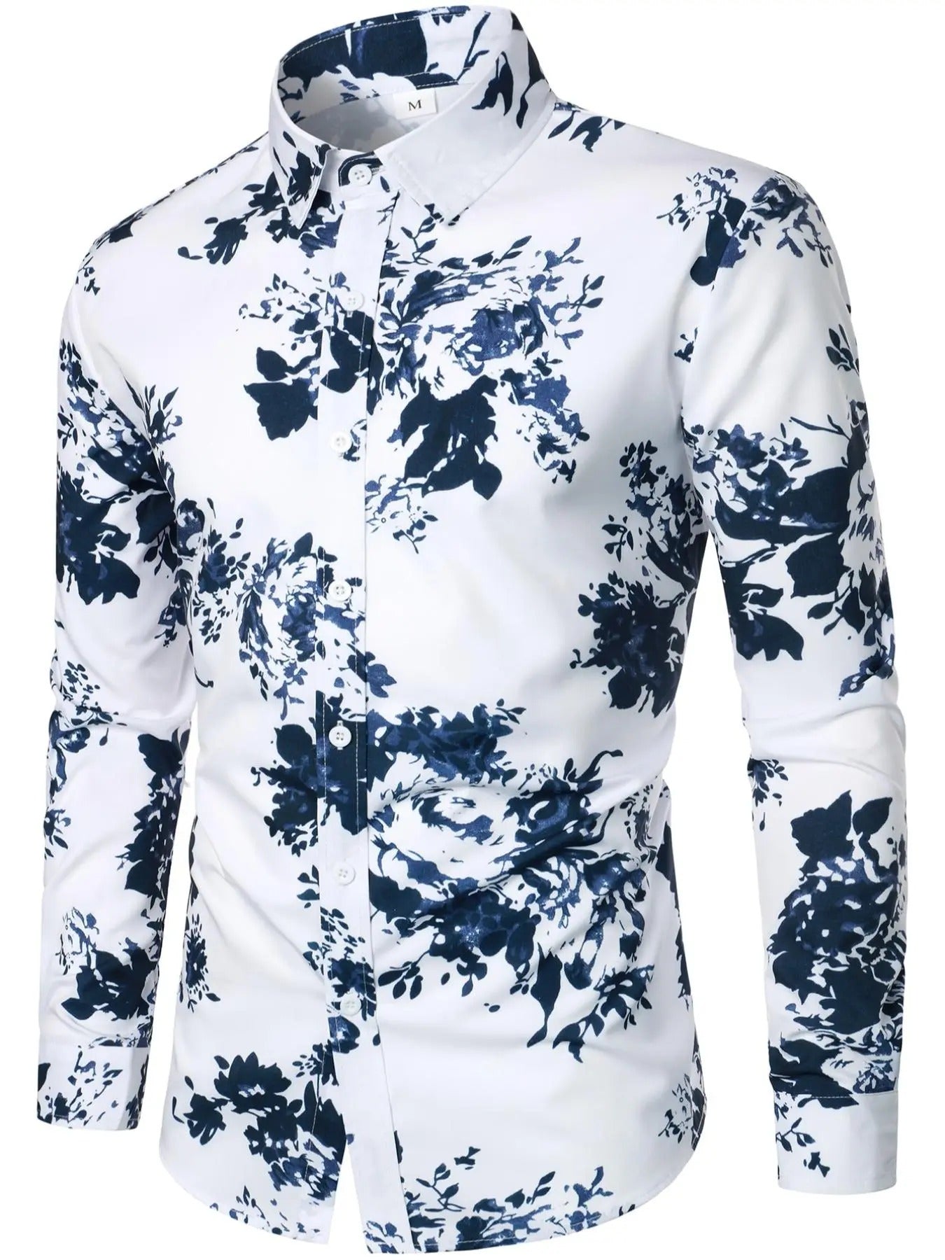 Men'WB shield Regular Fit Floral Print Button Front Shirt, Casual Long Sleeve Collared Top for Summer, Menswear for Daily...