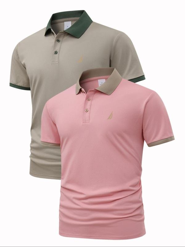 Men'WB shield Regular Fit Geometric Print Polo Shirt, Casual Short Sleeve Collared Top for Summer, Fashion Men'WB shield...