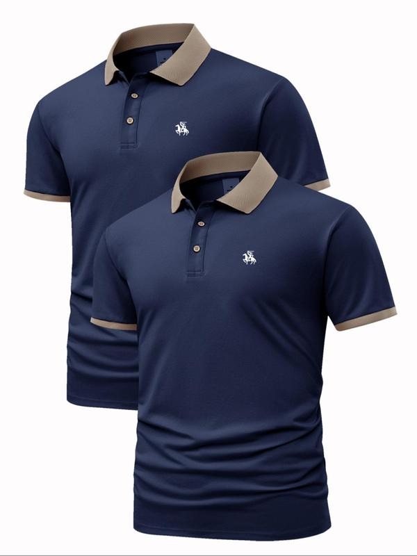 Men'WB shield Regular Fit Geometric Print Polo Shirt, Casual Short Sleeve Half Placket Collared Top for Summer, Fashion...
