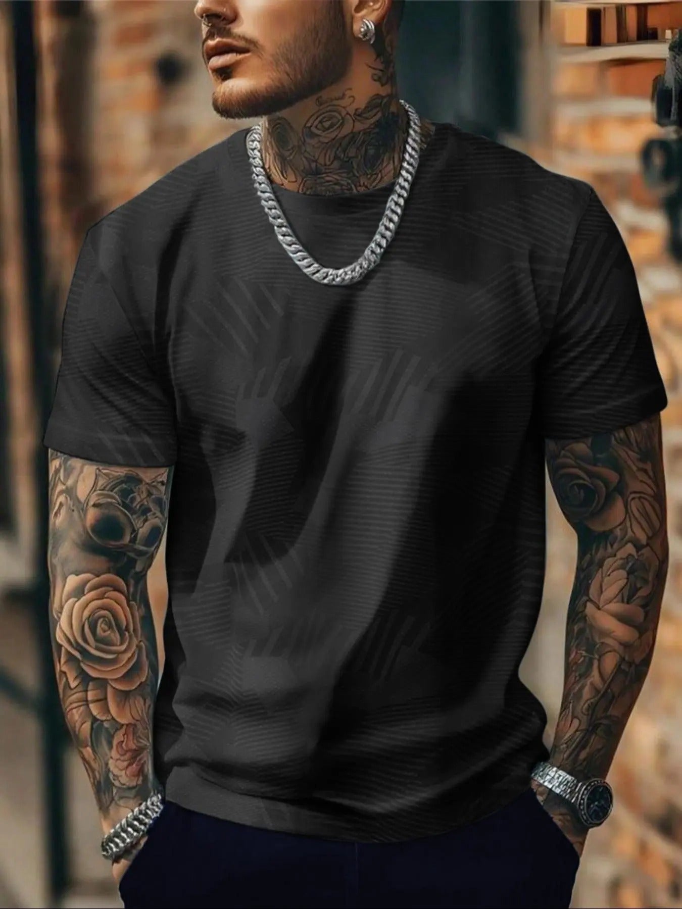 Men'WB shield Regular Fit Geometric Print Short Sleeve Tee, Casual Round Neck T-shirt for Daily Wear, Men'WB shield Top...