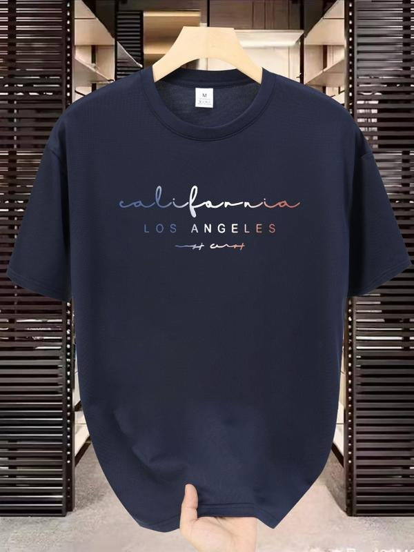 Men'WB shield Regular Fit Gradient Letter Print Round Neck Tee, Casual Short Sleeve Crew Neck T-shirt for Summer, Fashion...