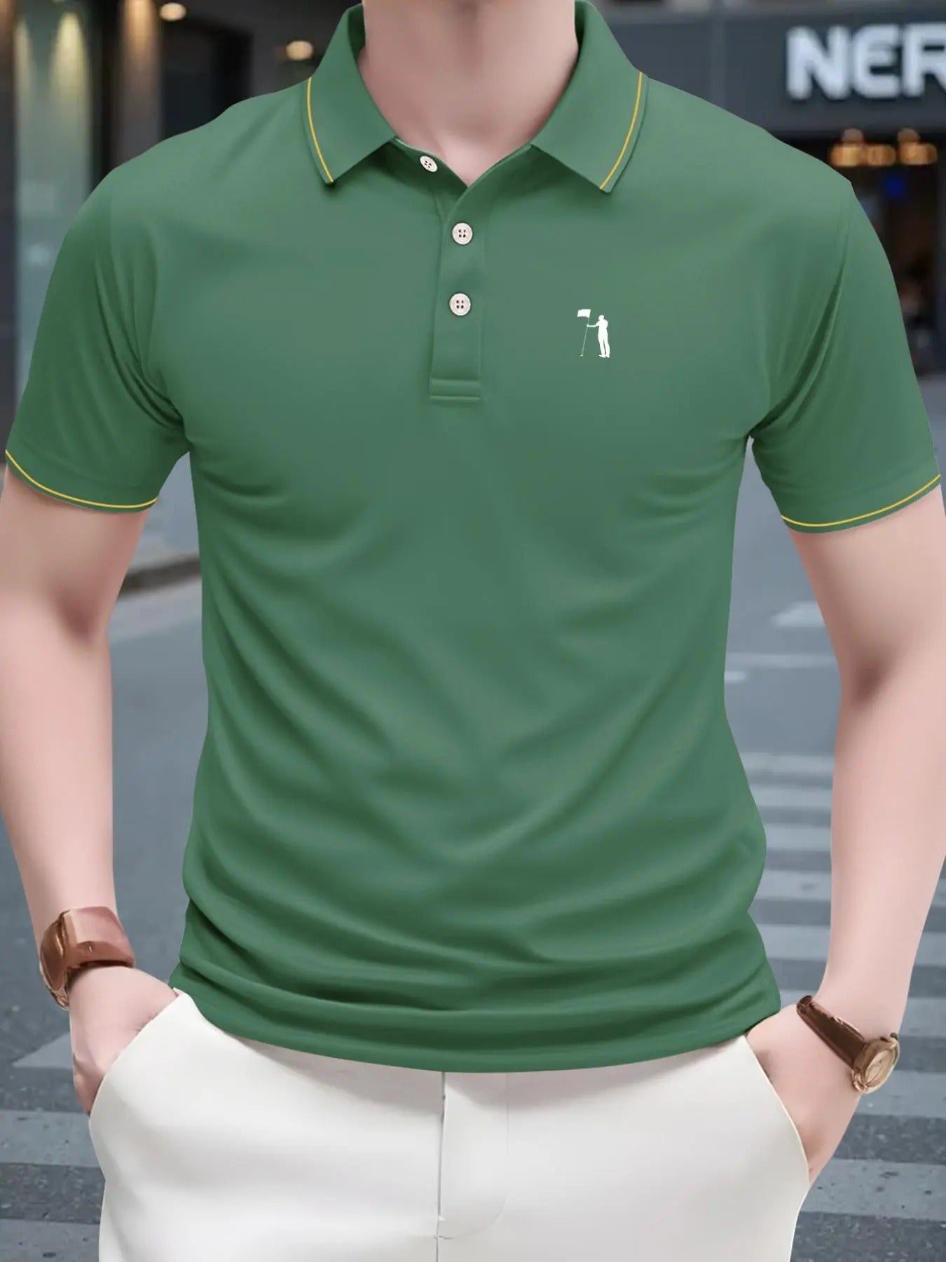 Men'WB shield Regular Fit Graphic Polo Shirt, Casual Short Sleeve Top for Summer, Fashion Men'WB shield TNF for Daily...