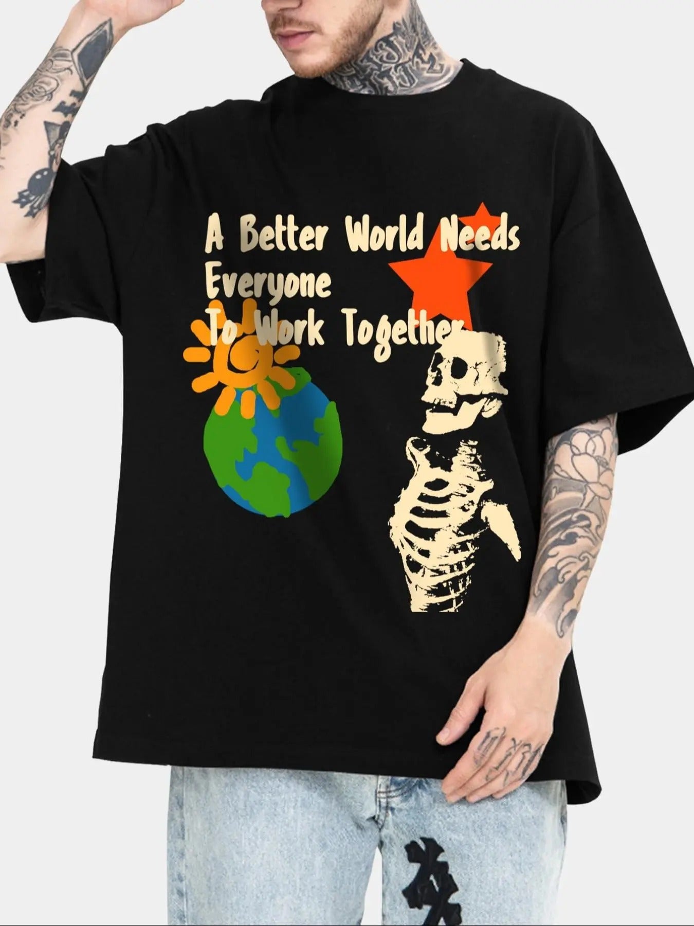 Men'WB shield Regular Fit Graphic Round Neck Half Sleeve Tee, Drop Shoulder T-shirt for Daily Wear, Casual Comfy Men'WB...