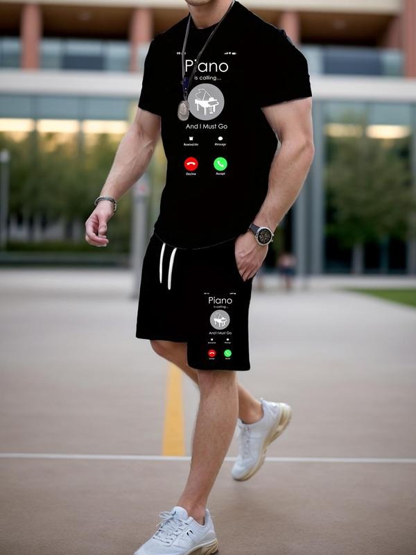 Men'WB shield Regular Fit Graphic Tee & Shorts Set, Casual Short Sleeve T-shirt & Shorts, Men'WB shield Clothing for...