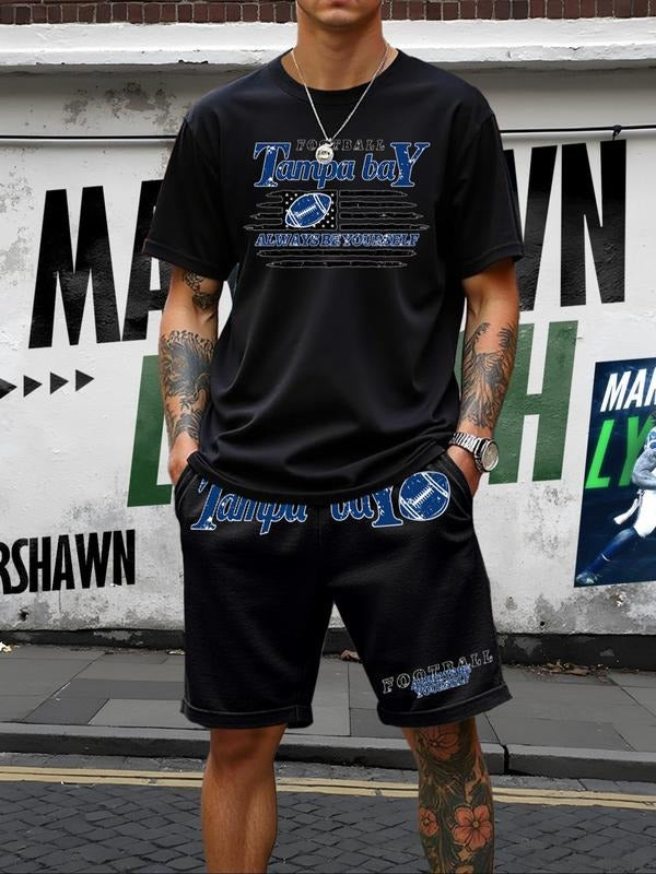 Men'WB shield Regular Fit Graphic Tee & Shorts Set, Casual Short Sleeve T-shirt & Shorts, Men'WB shield Outfits for Daily...