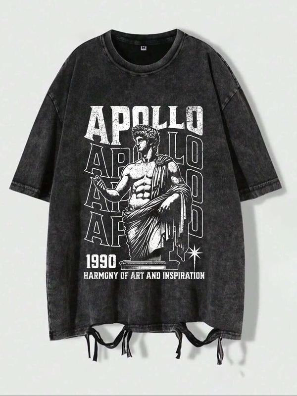 Men'WB shield Regular Fit Greek Statue Print Distressed Trim Tee, Casual Short Sleeve T-shirt for Daily Wear, Men'WB...