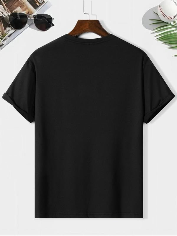 Men'WB shield Regular Fit Guitar & Letter Print Round Neck Tee, Casual Short Sleeve Crew Neck T-shirt for Summer, Fashion...