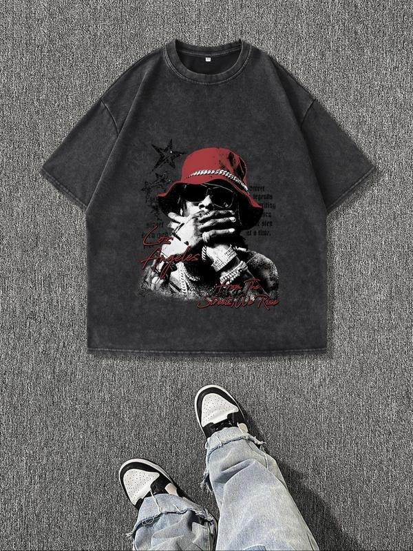 Men'WB shield Regular Fit Hat & Letter Print Round Neck Tee, Casual Short Sleeve Crew Neck T-shirt for Summer, Fashion...