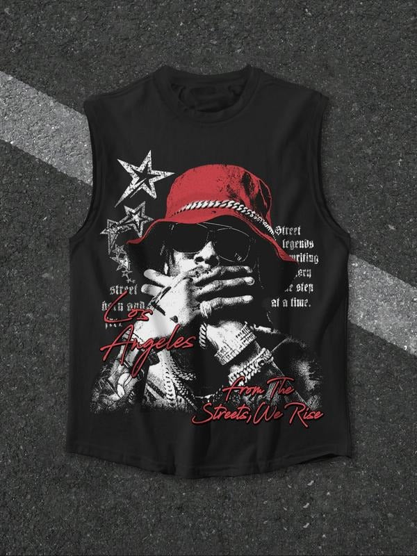 Men'WB shield Regular Fit Hat & Letter Print Tank Top, Casual Street Sleeveless Top for Daily Wear, Menswear for Spiky...