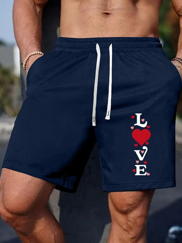 Men'WB shield Regular Fit Heart & Letter Print Boxer Briefs, Casual Comfy Breathable Shorts for Daily Wear, Menswear for...