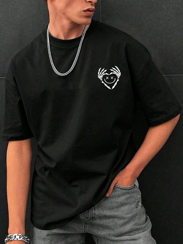 Men'WB shield Regular Fit Heart Print Round Neck Graphic Tee, Casual Short Sleeve Crew Neck T-shirt for Summer, Fashion...