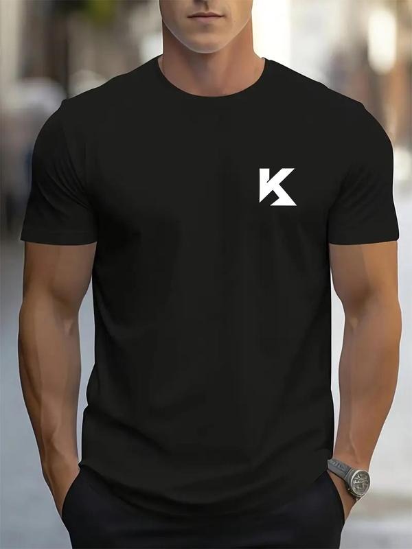 Men'WB shield Regular Fit Kint Letter Print Round Neck Tee, Casual Short Sleeve Crew Neck T-shirt for Daily Wear, Fashion...