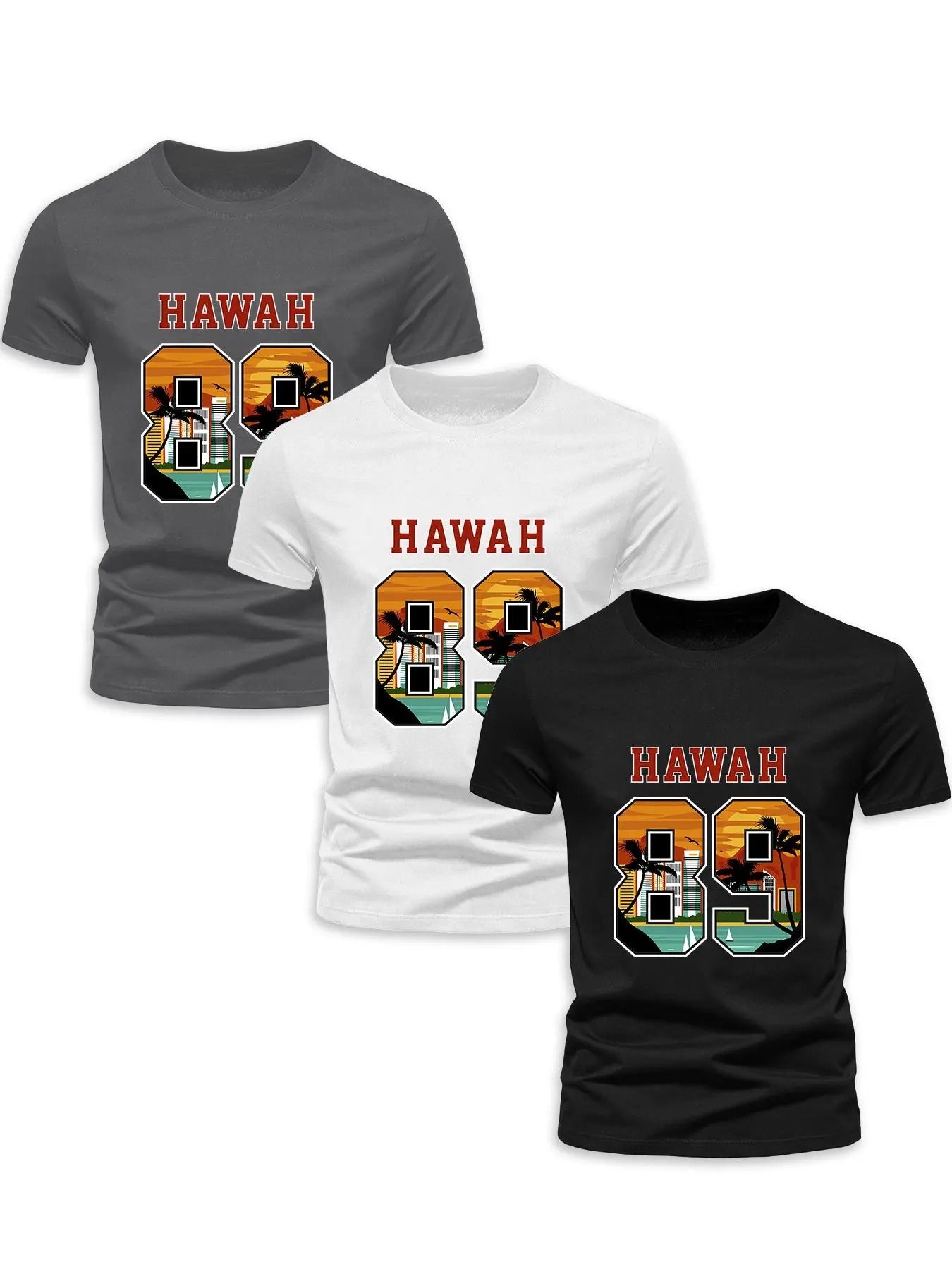 Men'WB shield Regular Fit Landscape & Figure Print Round Neck Tee, Casual Short Sleeve Crew Neck T-shirt for Summer,...