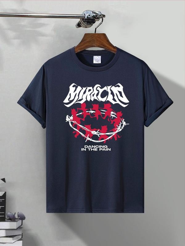 Men'WB shield Regular Fit Letter & Cross Print Round Neck Graphic Tee, Casual Short Sleeve T-shirt for Summer, Men'WB...