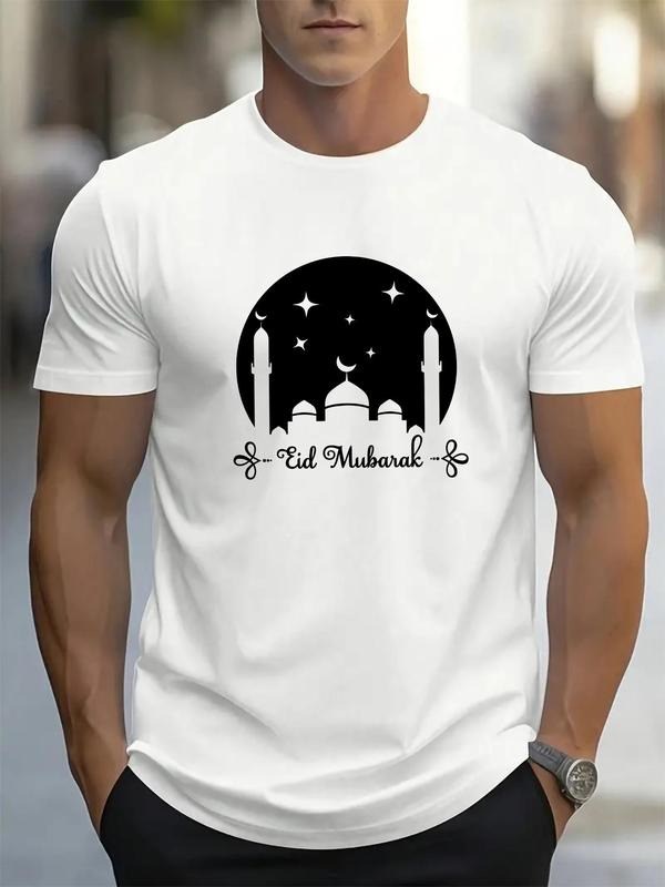 Men'WB shield Regular Fit Letter & Lightsaber brand Print Round Neck Tee, Casual Short Sleeve Crew Neck T-shirt for Daily...