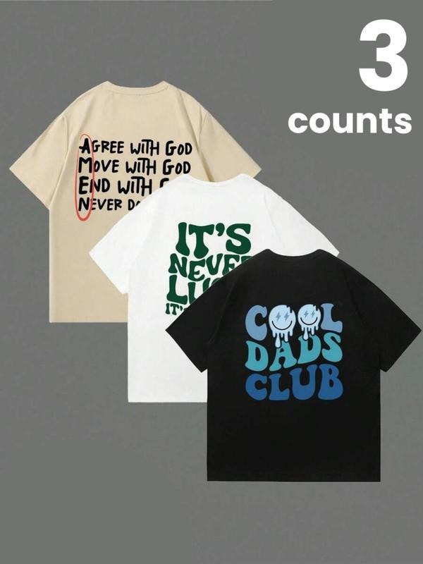 Men'WB shield Regular Fit Letter & Smile TNF Print Round Neck Tee, Casual Short Sleeve Crew Neck T-shirt for Summer,...
