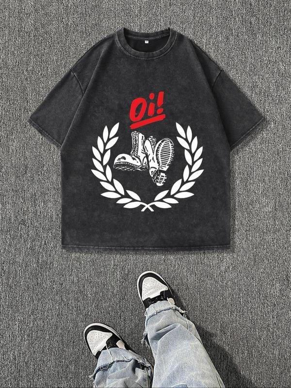 Men'WB shield Regular Fit Letter & Sneakers Print Round Neck Tee, Casual Short Sleeve Crew Neck T-shirt for Summer,...