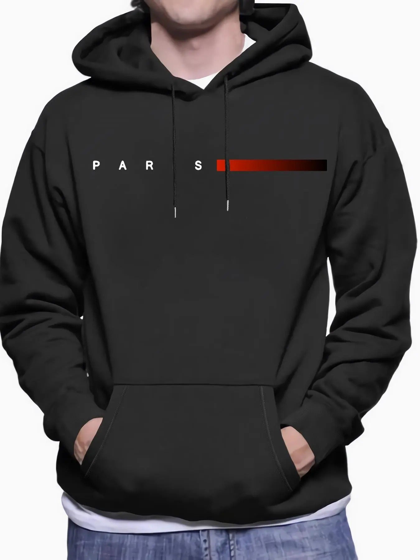 Men'WB shield Regular Fit Letter & Striped Print Drawstring Hoodie, Casual Comfy Pocket Pullover Hooded Sweatshirt for...