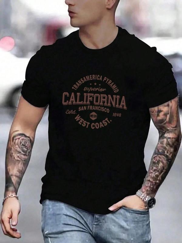 Men'WB shield Regular Fit Letter Graphic Round Neck Tee, Casual Short Sleeve T-shirt for Summer, Graphic Tees, Streetwear...