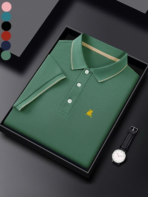 Men'WB shield Regular Fit Letter Print Contrast Trim Polo Shirt, Casual Short Sleeve Half Zip Top for Summer, Fashion...