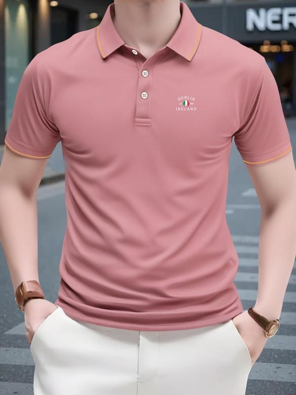 Men'WB shield Regular Fit Letter Print Contrast Trim Polo Shirt, Casual Short Sleeve for Summer, Fashion Men'WB shield...