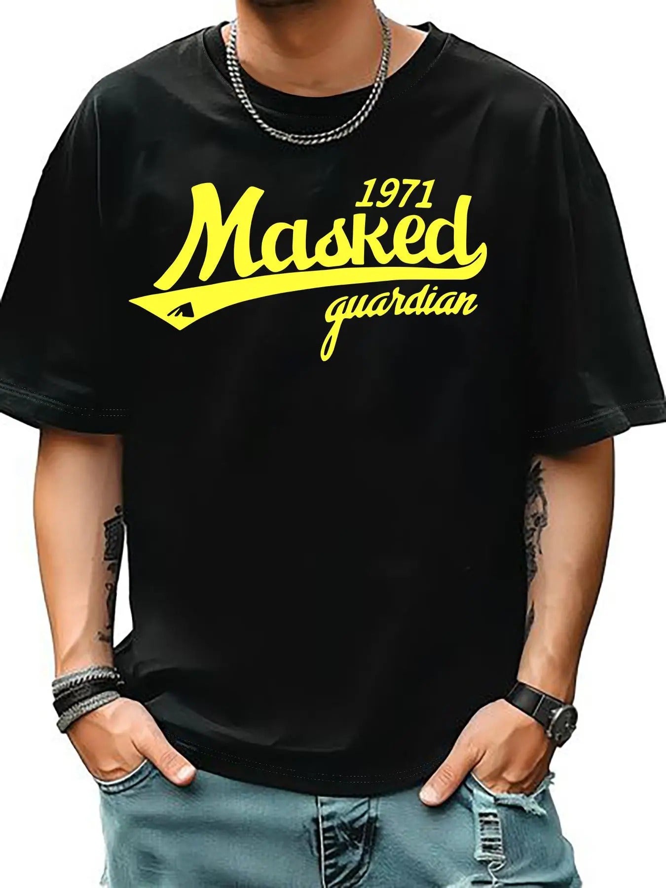 Men'WB shield Regular Fit Letter Print Drop Shoulder Tee, Casual Comfy Round Neck Half Sleeve T-shirt for Summer,...