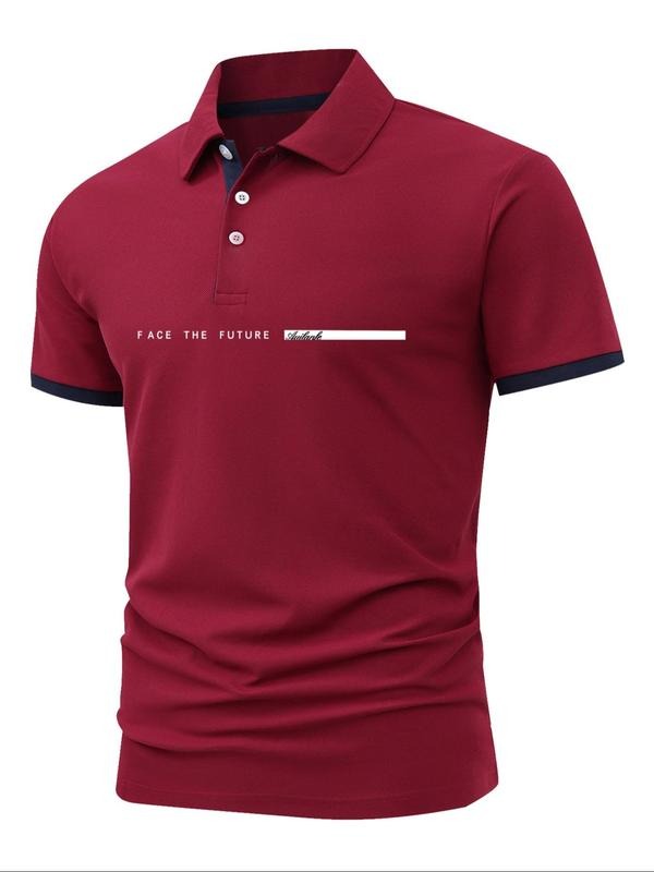 Men'WB shield Regular Fit Letter Print Polo Shirt, Casual Short Sleeve Collared Top for Summer, Fashion Men'WB shield TNF...
