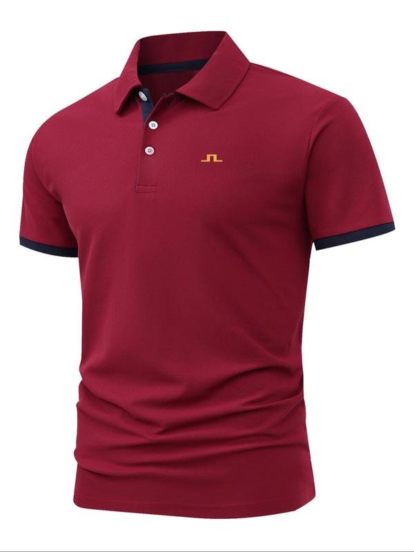 Men'WB shield Regular Fit Letter Print Polo Shirt, Casual Short Sleeve Collared Top for Summer, Fashion Men'WB shield TNF...