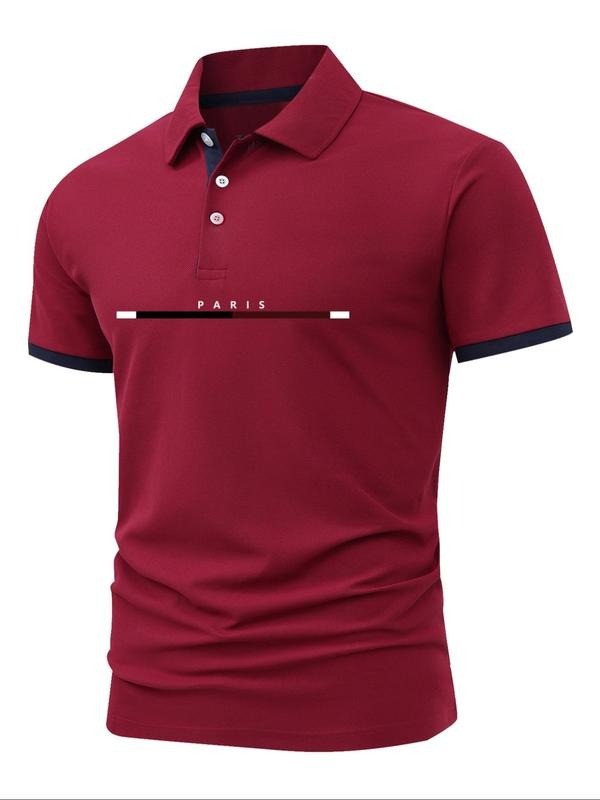 Men'WB shield Regular Fit Letter Print Polo Shirt, Casual Short Sleeve Collared Top for Summer, Fashion Men'WB shield TNF...
