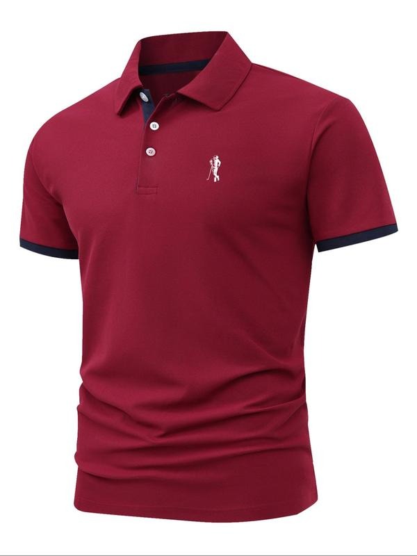 Men'WB shield Regular Fit Letter Print Polo Shirt, Casual Short Sleeve Collared Top for Summer, Fashion Men'WB shield TNF...