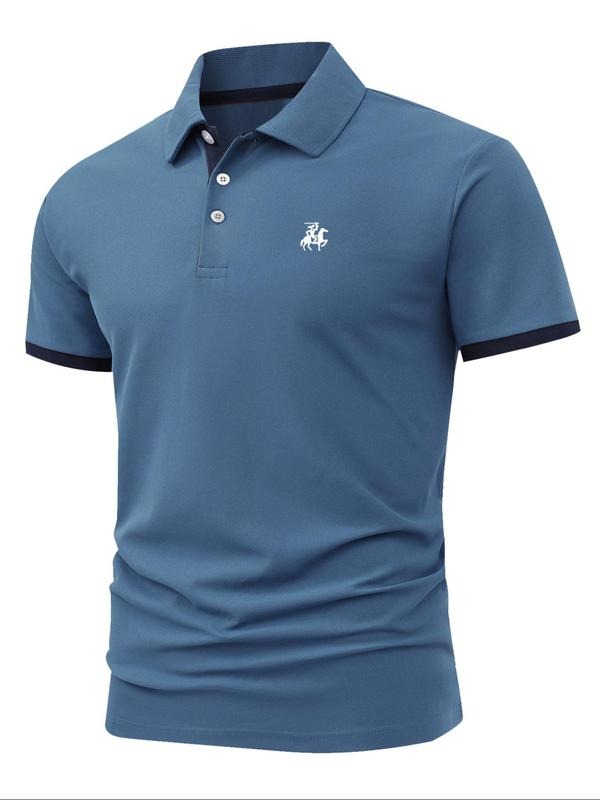 Men'WB shield Regular Fit Letter Print Polo Shirt, Casual Short Sleeve Collared Top for Summer, Fashion Men'WB shield TNF...