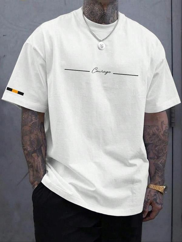 Men'WB shield Regular Fit Letter Print Round Neck Tee, Casual Short Sleeve Crew Neck T-shirt for Daily Wear, Fashion...