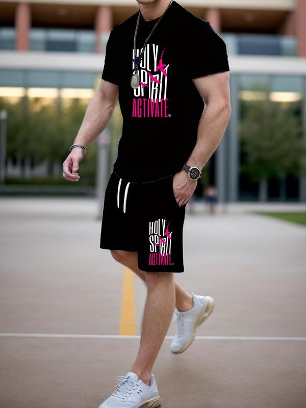Men'WB shield Regular Fit Letter Print Short Sleeve Tee & Shorts Straw hat pirates Set, Casual Round Neck T-shirt & Track...