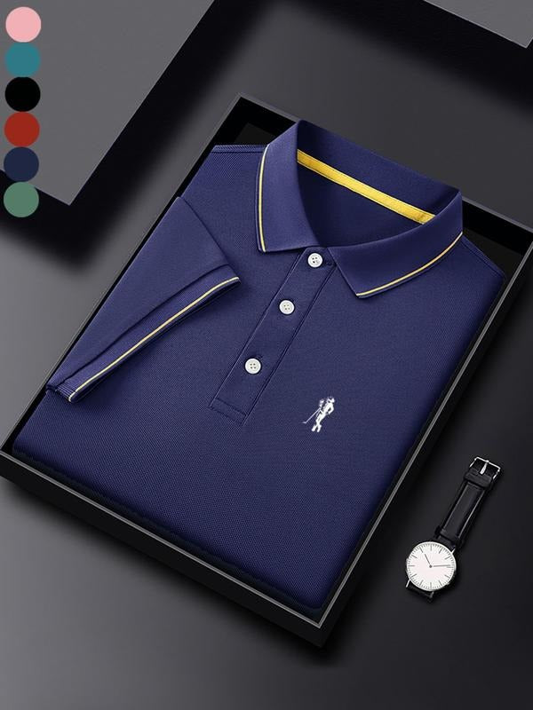 Men'WB shield Regular Fit Lion Print Contrast Trim Polo Shirt, Casual Short Sleeve Collared Top for Summer, Fashion...