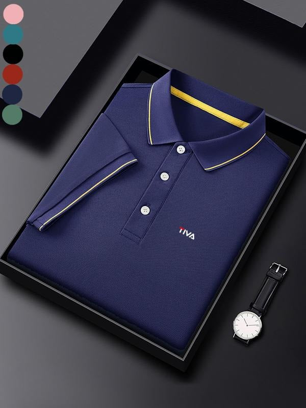 Men'WB shield Regular Fit Lion Print Contrast Trim Polo Shirt, Casual Short Sleeve Half Zip Top for Summer, Fashion...