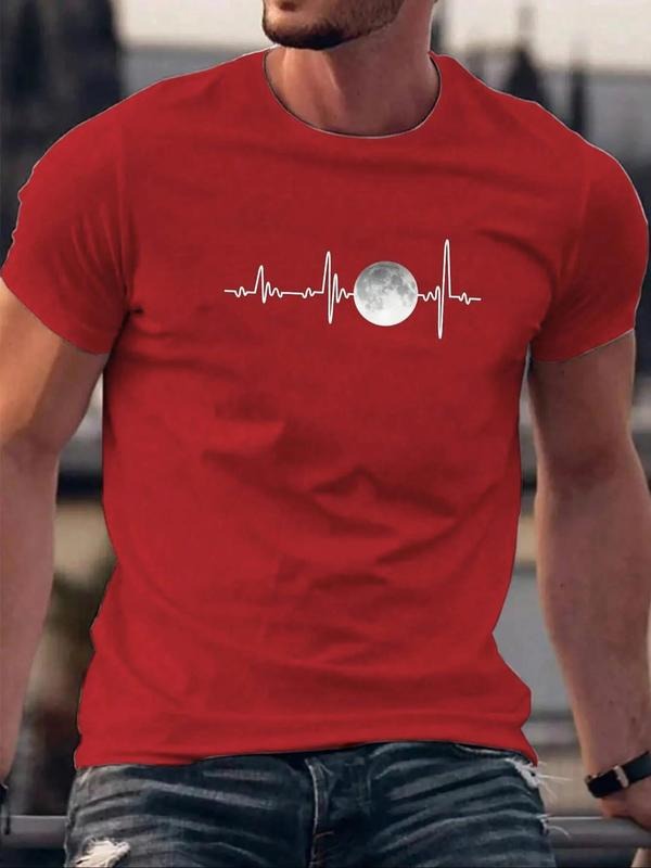 Men'WB shield Regular Fit Moon Print Round Neck Tee, Casual Comfy Short Sleeve T-Shirt for Summer, Fashion Men'WB shield...