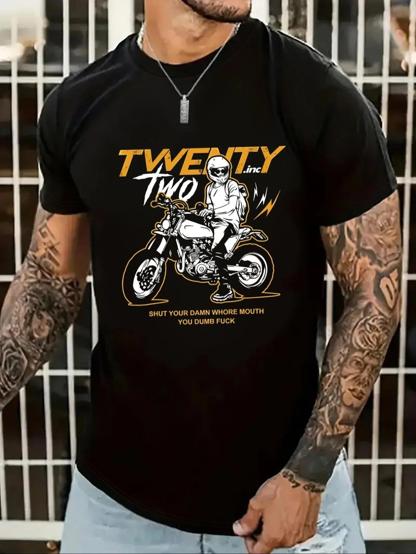 Men'WB shield Regular Fit Motorcycle Print Round Neck Tee, Casual Short Sleeve T-shirt for Daily Wear, Men'WB shield Top...